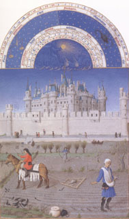 The medieval Louvre is in the background of the October calendar page (mk05)